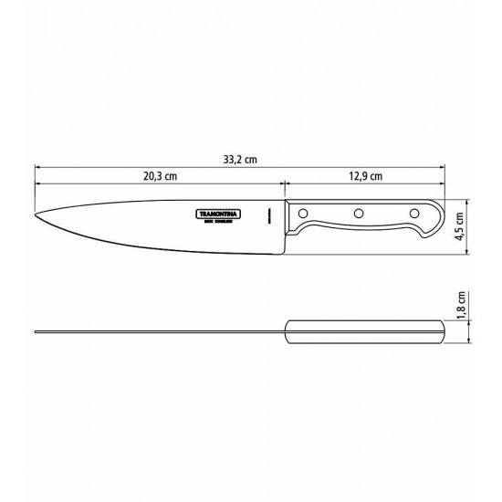 Faca Chef 8" Tramontina Polywood Com Lâmina Em Aço Inox E Cabo De Madeira Tratada